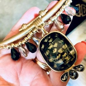 BLACK GOLD Statement NECKLACE - ACRYLIC STONE - STUNNING LIGHTWEI⭐️New Condition